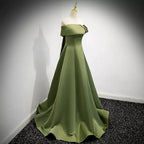 Simple Sage Green Satin Prom Dress Sexy Evening Dress