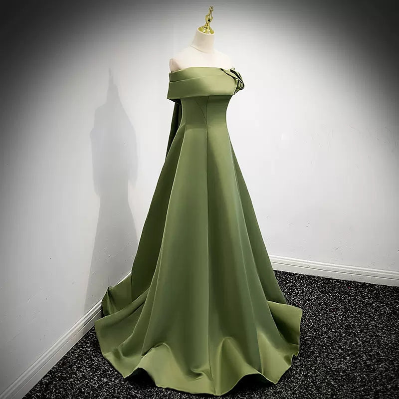 Simple Sage Green Satin Prom Dress Sexy Evening Dress