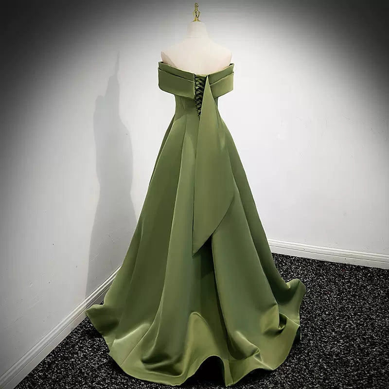 Simple Sage Green Satin Prom Dress Sexy Evening Dress