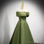 Simple Sage Green Satin Prom Dresses Sexy Evening Dress