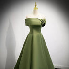 Simple Sage Green Satin Prom Dress Sexy Evening Dress
