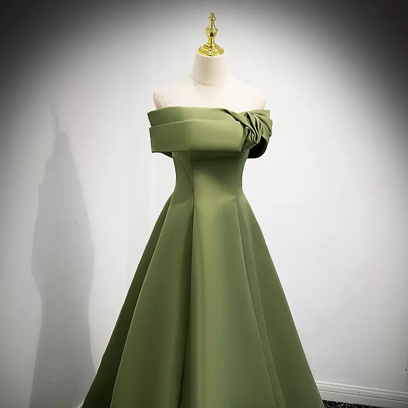 Simple Sage Green Satin Prom Dress Sexy Evening Dress
