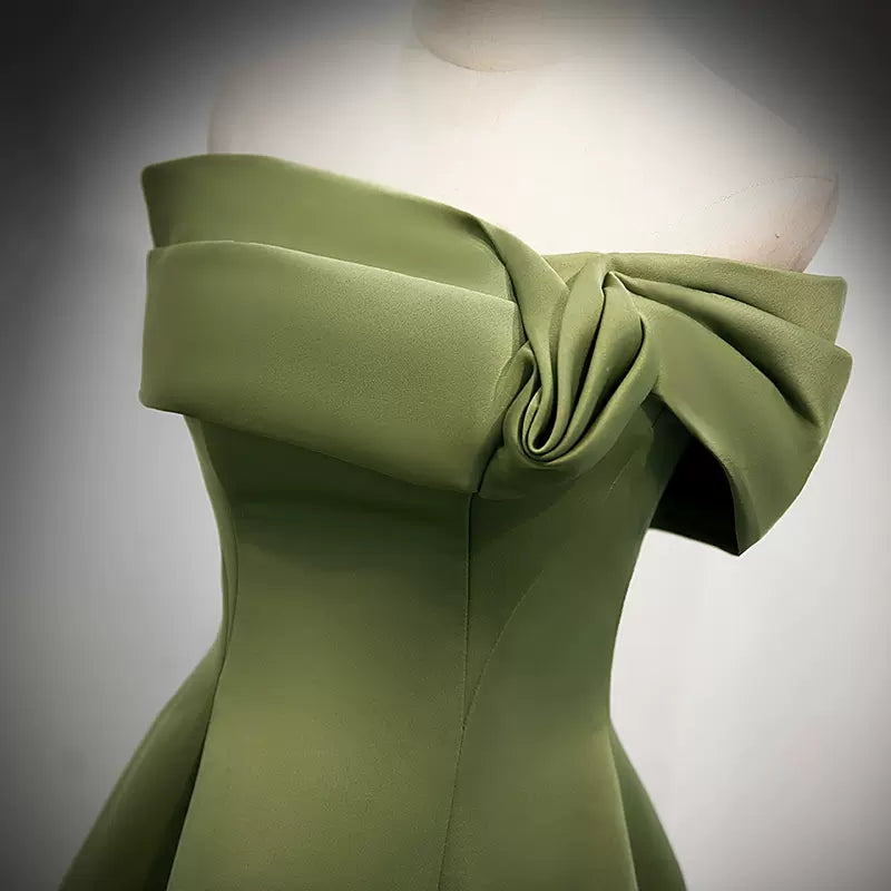 Simple Sage Green Satin Prom Dress Sexy Evening Dress