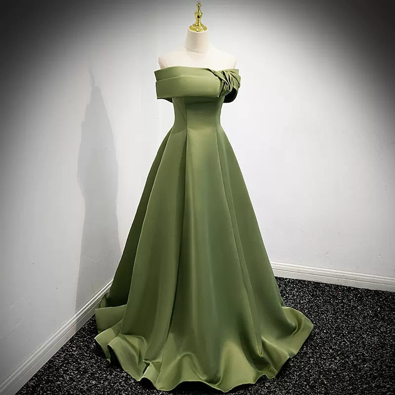 Simple Sage Green Satin Prom Dress Sexy Evening Dress Main image