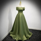 Simple Sage Green Satin Prom Dress Sexy Evening Dress