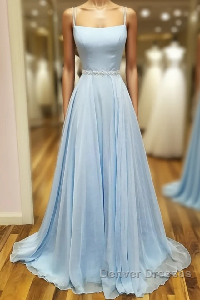 Simple satin blue long prom Dress, blue evening Dress Main image