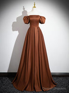 Simple Satin Brown Long Prom Dress, Brown Long Evening Dress