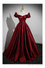 Simple Satin Burgundy Long Evening Gown with Short Sleeves