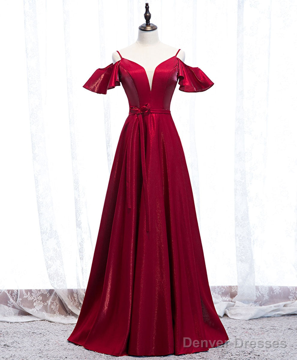Simple Satin Burgundy Long Prom Dress Burgundy Formal Dress Secondary image