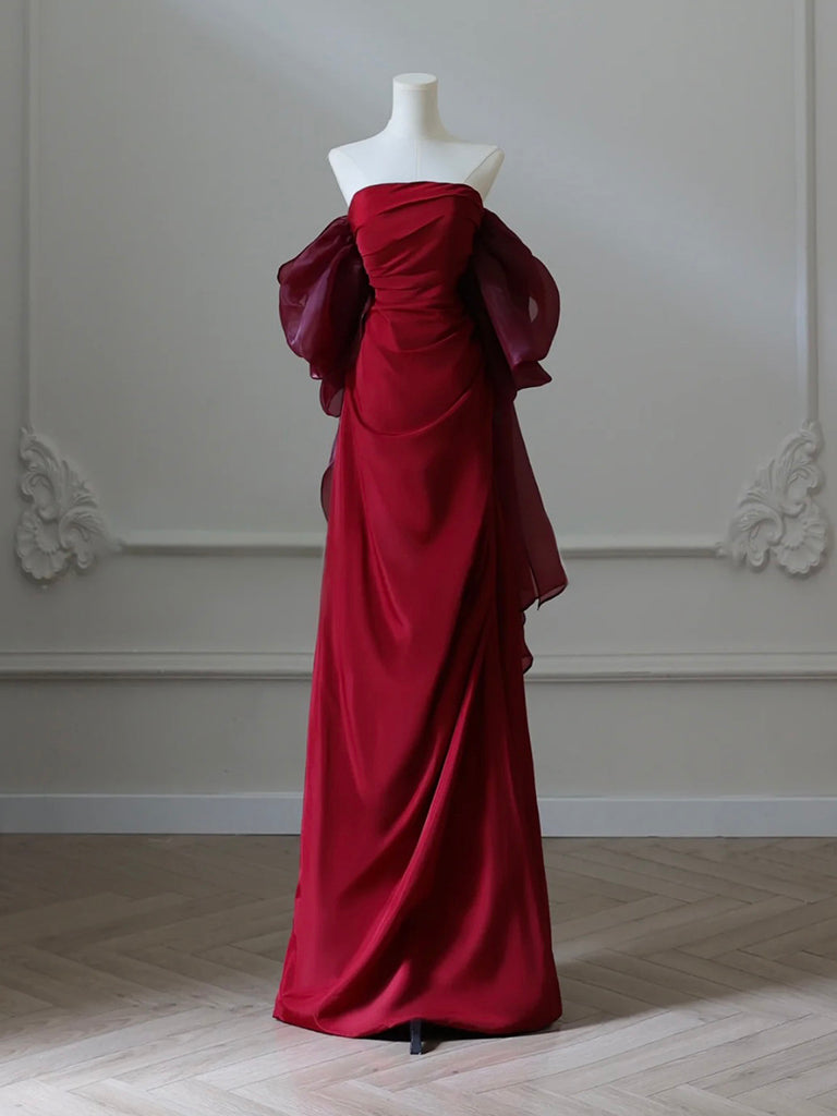Simple Satin Burgundy Long Prom Dress, Burgundy Long Evening Dress Main image