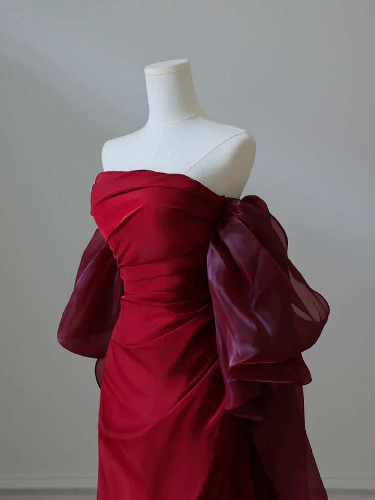 Simple Satin Burgundy Long Prom Dress, Burgundy Long Evening Dress Secondary image