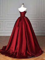 Simple Satin Burgundy Long Prom Dress, Burgundy Long Formal Dress