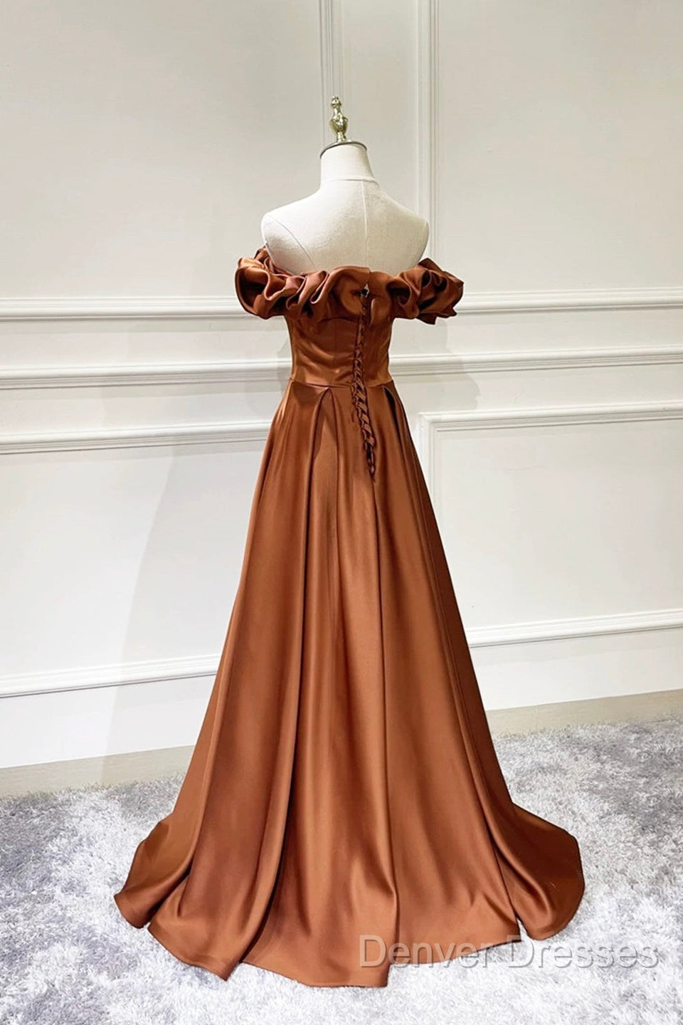 Simple Satin Long Prom Dress, Off The Shoulder V-Neck Evening Dress