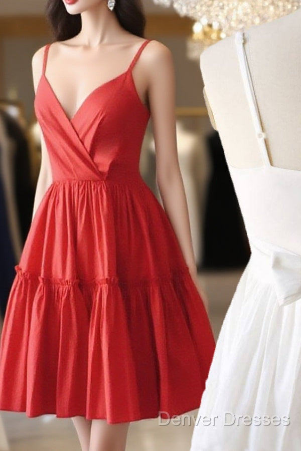 Simple Satin Red Short Prom Dress Red Cocktail Dress Main image