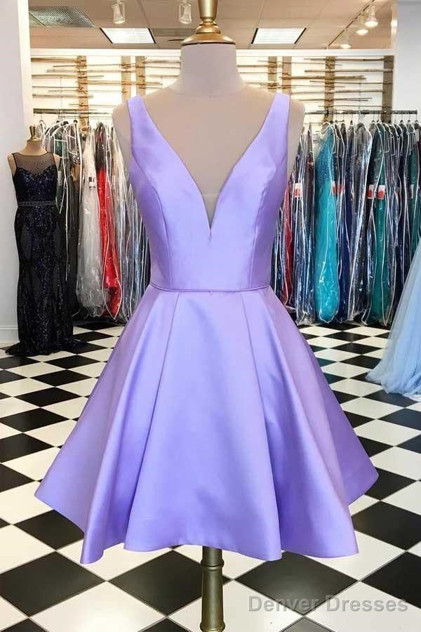 Simple Satin Short Prom Dress Lavender Homecoming Dress
