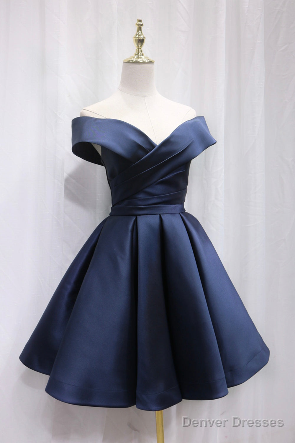 Simple Satin Short Prom Dress, Off Shoulder Blue Party Dress Main image