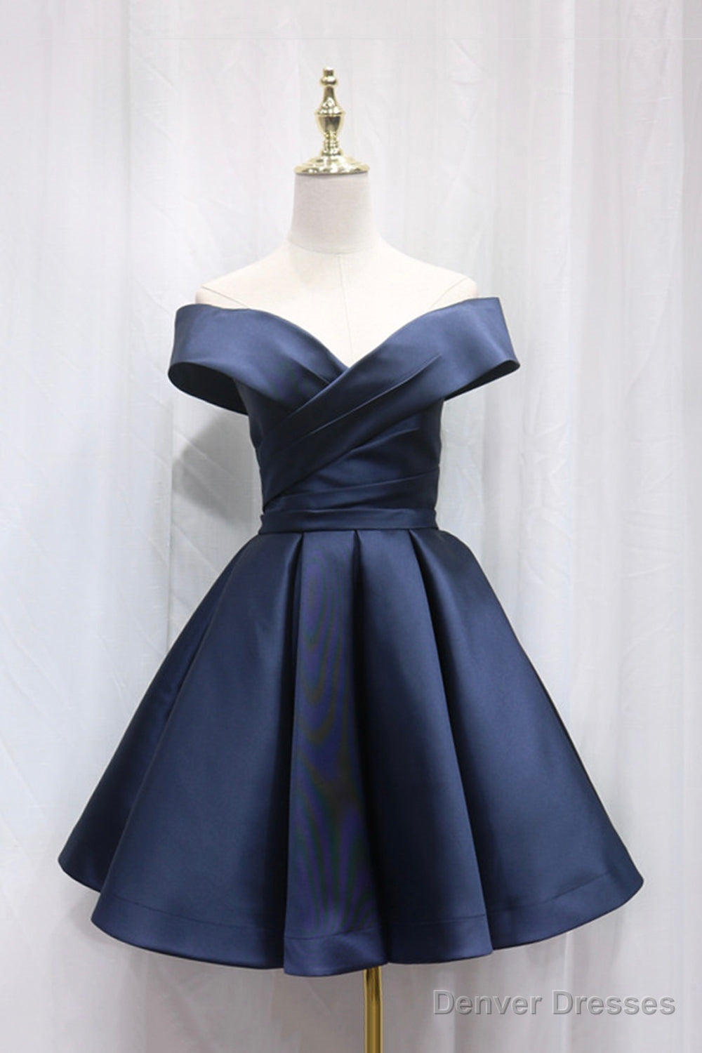 Simple Satin Short Prom Dress, Off Shoulder Blue Party Dress Secondary image