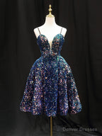 Simple Sequin Blue Short Prom Dress, Blue Homecoming Dress