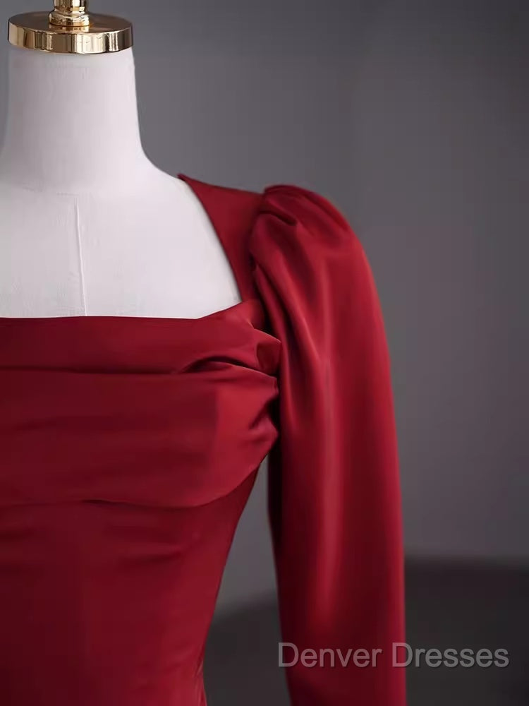 Simple Sheath Long Sleeves Red Prom Dress Evening Dress