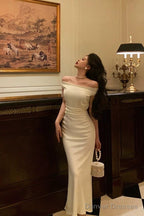 Simple Sheath Off The Shoulder White Satin Date Night Dress Prom Dresses Birthday Outfit