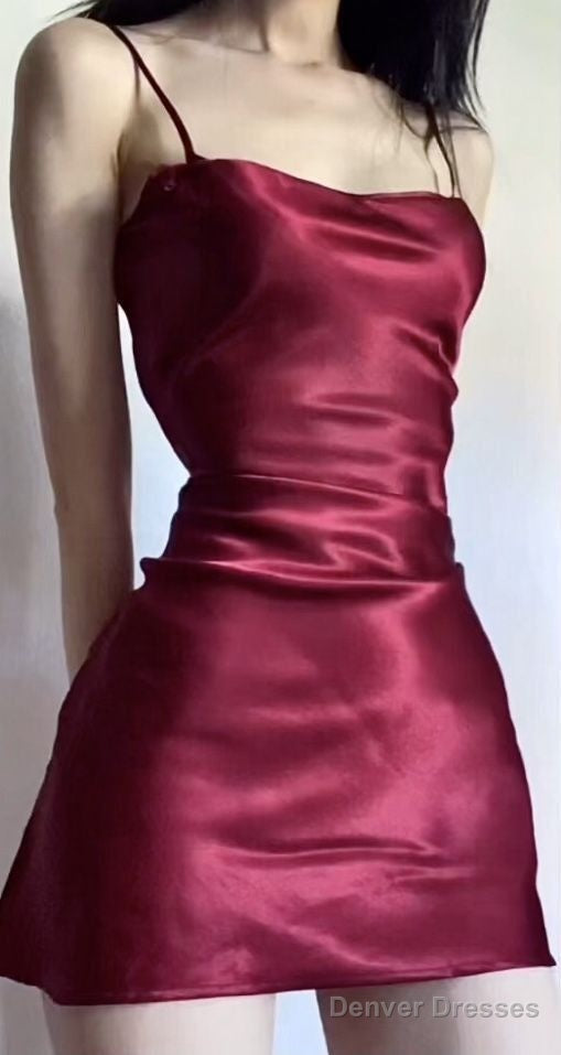 Simple Sheath Silk Satin Burgundy 18Th Birthday Dresses Birthday Outfits Secondary image