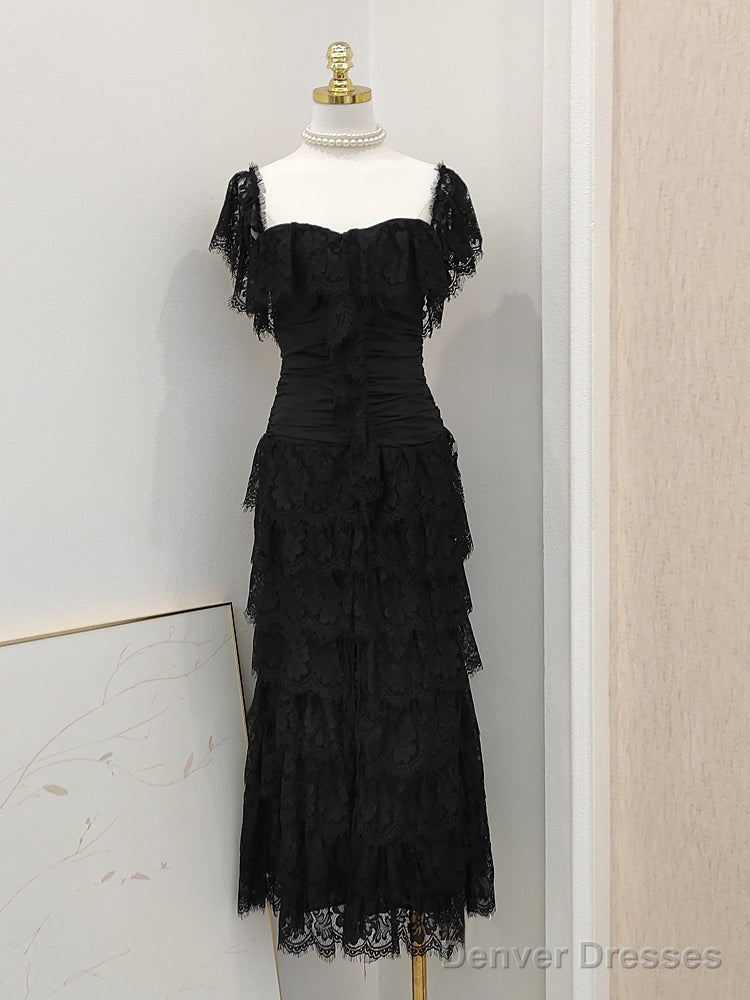 Simple Sheath Square Neckline Lace Black Holiday Dress Birthday Dresses Birthday Outfits Main image