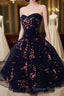 Simple Short Black Tulle Party Dress With Floral, Lovely Short Prom Dress