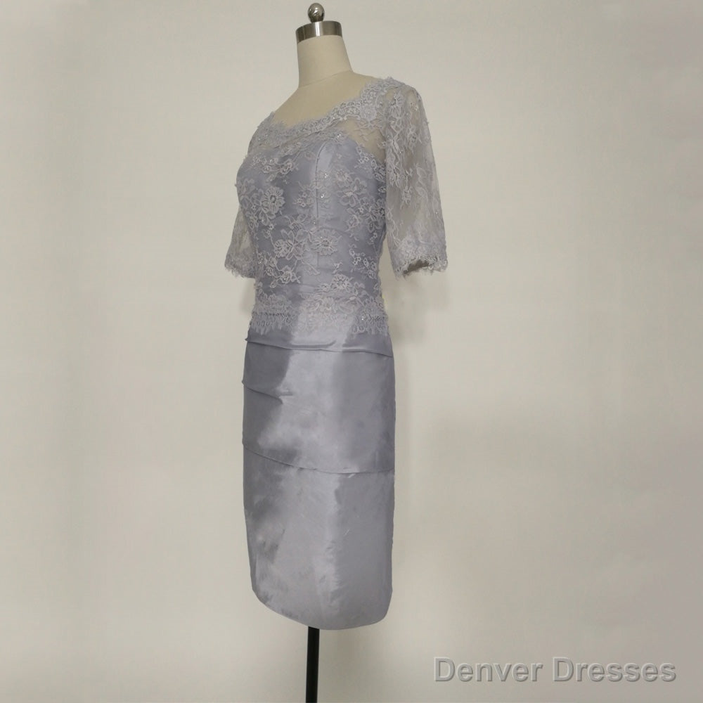Simple Silver Lace Knee Length Mother of the Bride Dresses With Half Sleeves Main image
