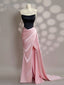 Simple Slit Pleated Mermaid Satin Sweep Train Pink Long Prom Dress