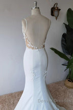 Simple Spaghetti Straps Satin Mermaid Ivory Wedding Dress Bridal Gown