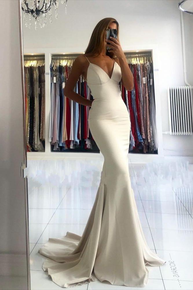 Simple Style V-Neck Mermaid Ivory Spaghetti Strap Evening Dress Secondary image