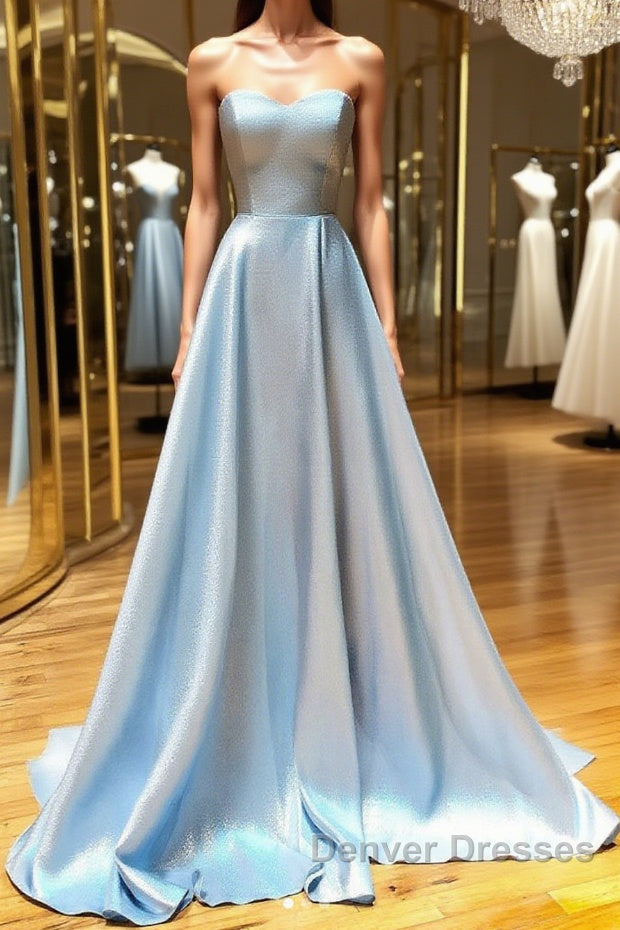 Simple sweetheart blue long prom Dress blue long evening Dress