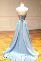 Simple sweetheart blue long prom Dress blue long evening Dress