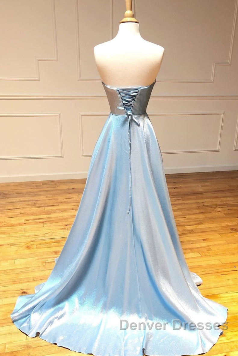 Simple sweetheart blue long prom Dress blue long evening Dress
