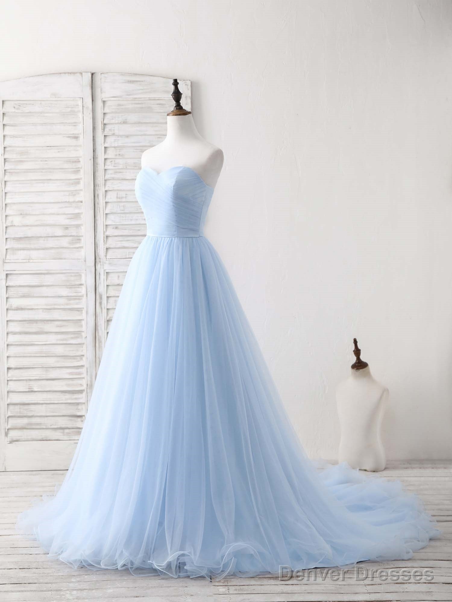 Simple Sweetheart Blue Tulle Long Prom Dress Blue Evening Dress