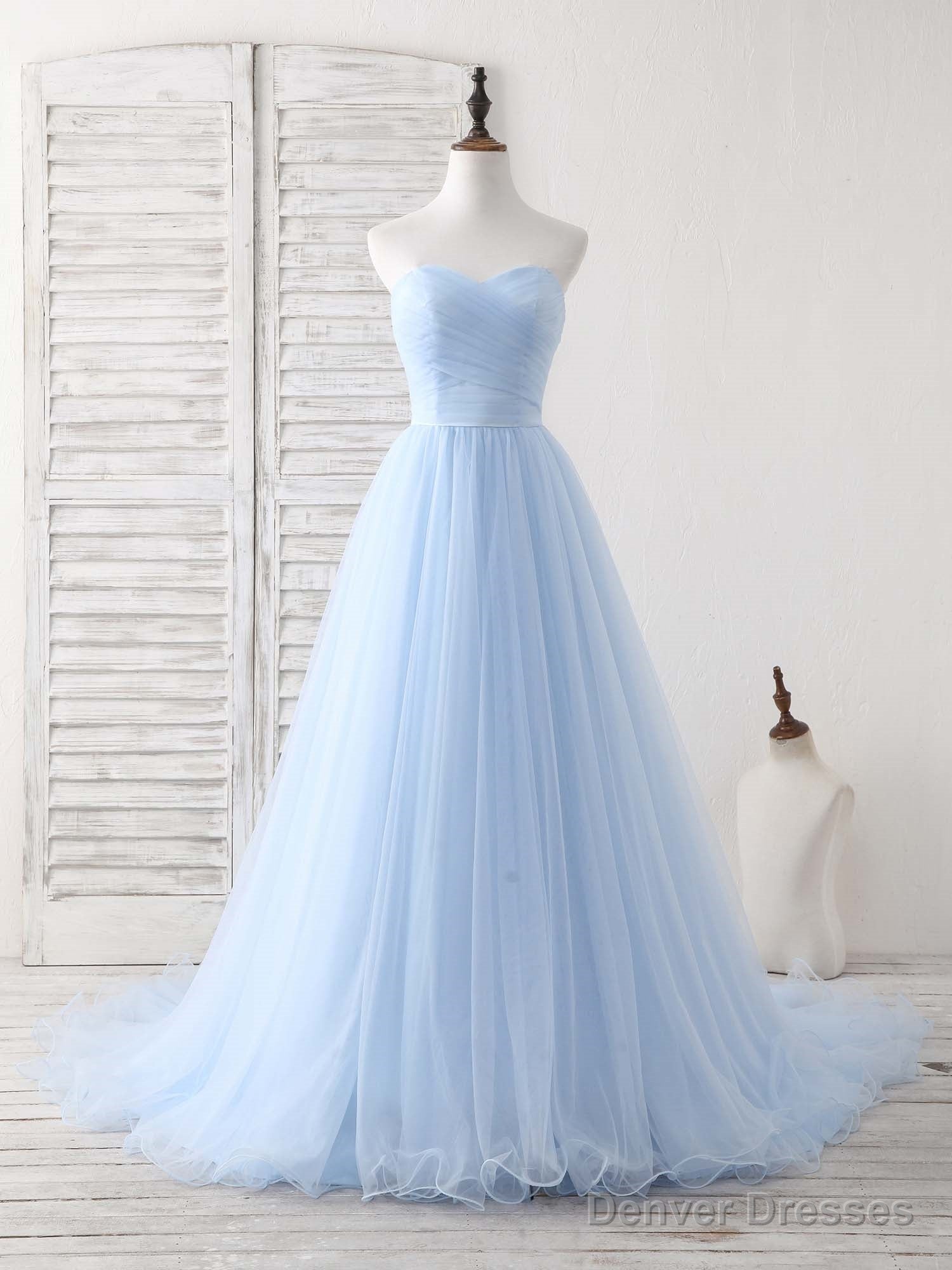 Simple Sweetheart Blue Tulle Long Prom Dress Blue Evening Dress Secondary image
