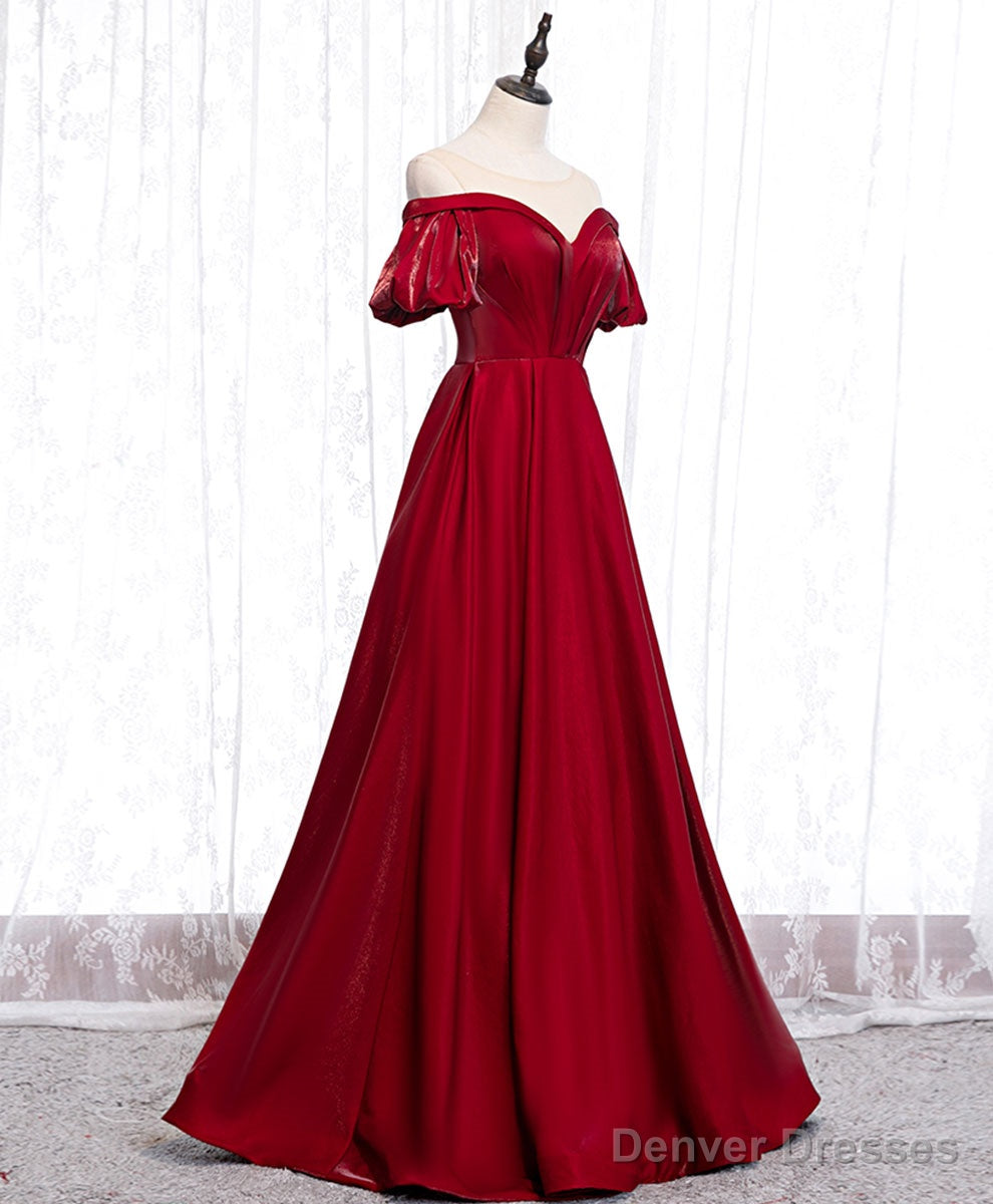 Simple Sweetheart Burgundy Satin Long Prom Dress, Burgundy Formal Graduation Dress