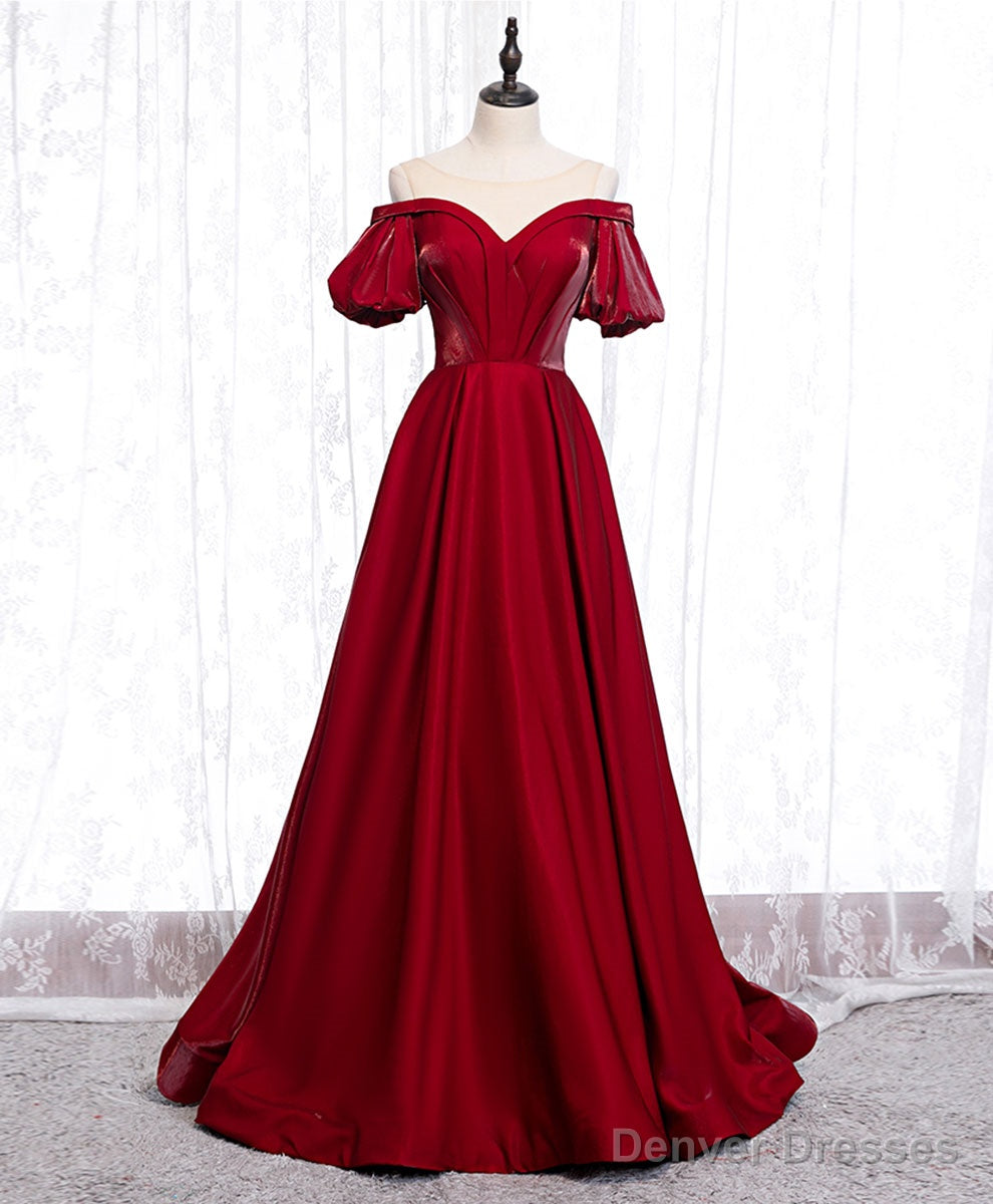 Simple Sweetheart Burgundy Satin Long Prom Dress, Burgundy Formal Graduation Dress Secondary image