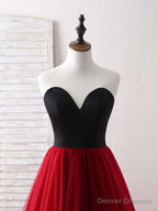 Simple Sweetheart Burgundy Tulle Long Prom Dress, Evening Dress