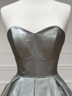 Simple sweetheart neck gray satin long prom Dress gray formal party Dress