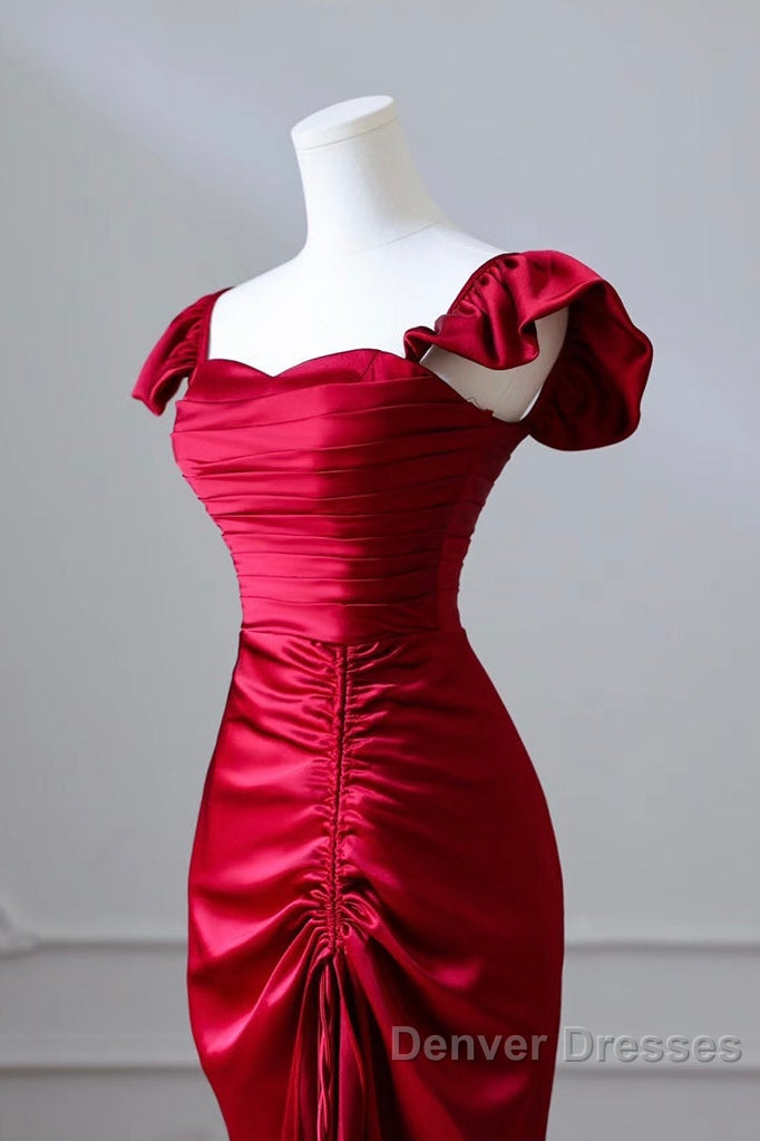 Simple Sweetheart Neck Satin Burgundy Long Prom Dress, Burgundy Long Formal Dress Secondary image