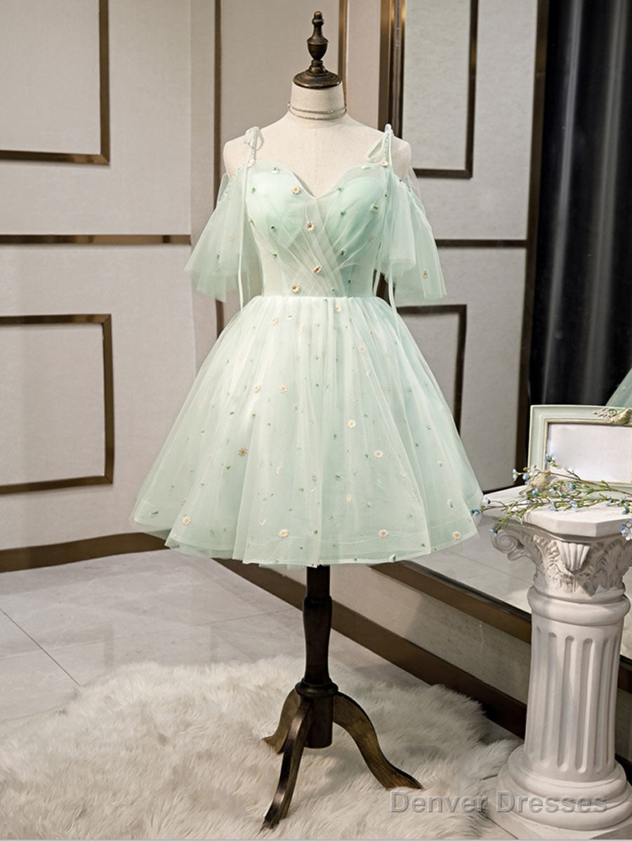 Simple Sweetheart Neck Tulle Short Prom Dresses, Puffy Green Homecoming Dresses Secondary image