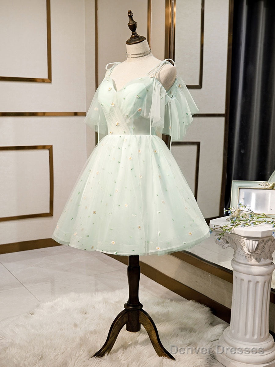 Simple Sweetheart Neck Tulle Short Prom Dresses, Puffy Green Homecoming Dresses Main image