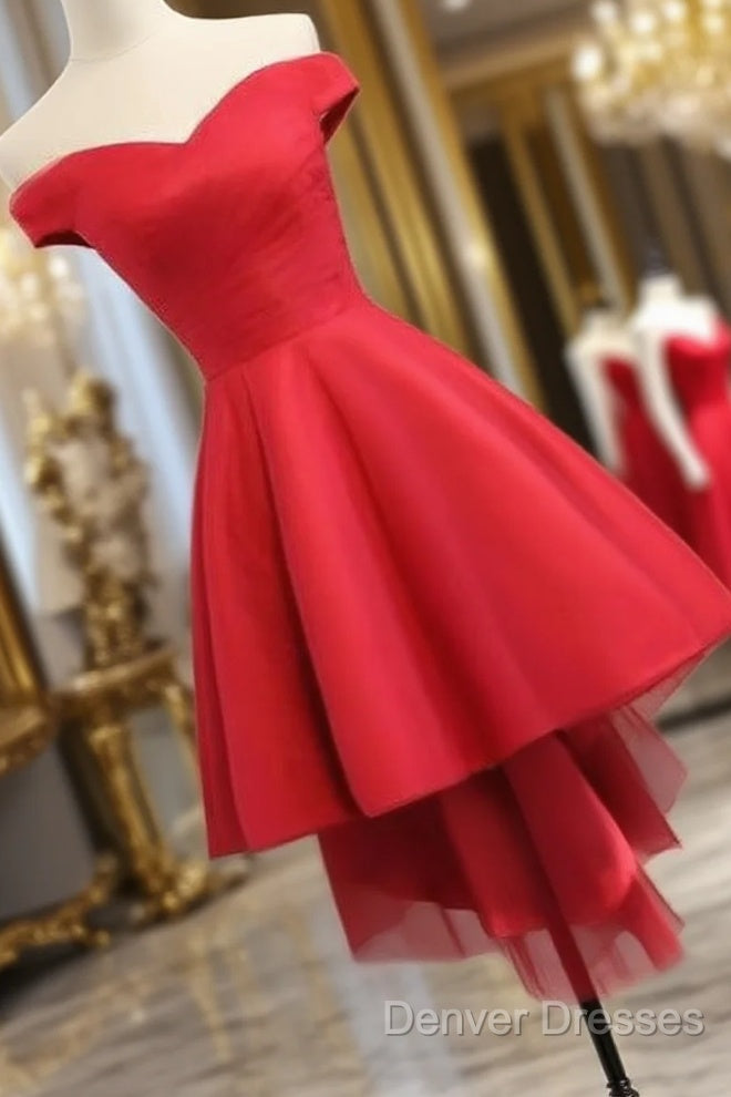 Simple Sweetheart Off Shoulder High Low Party Dress Homecoming Dress, Short Prom Dress Main image