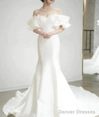 Simple Sweetheart Ruffles Mermid Satin Wedding Dress