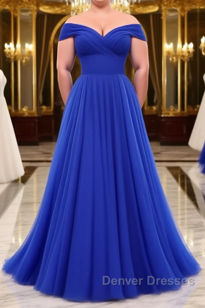 Simple sweetheart tulle blue long prom Dress, blue evening Dress Main image