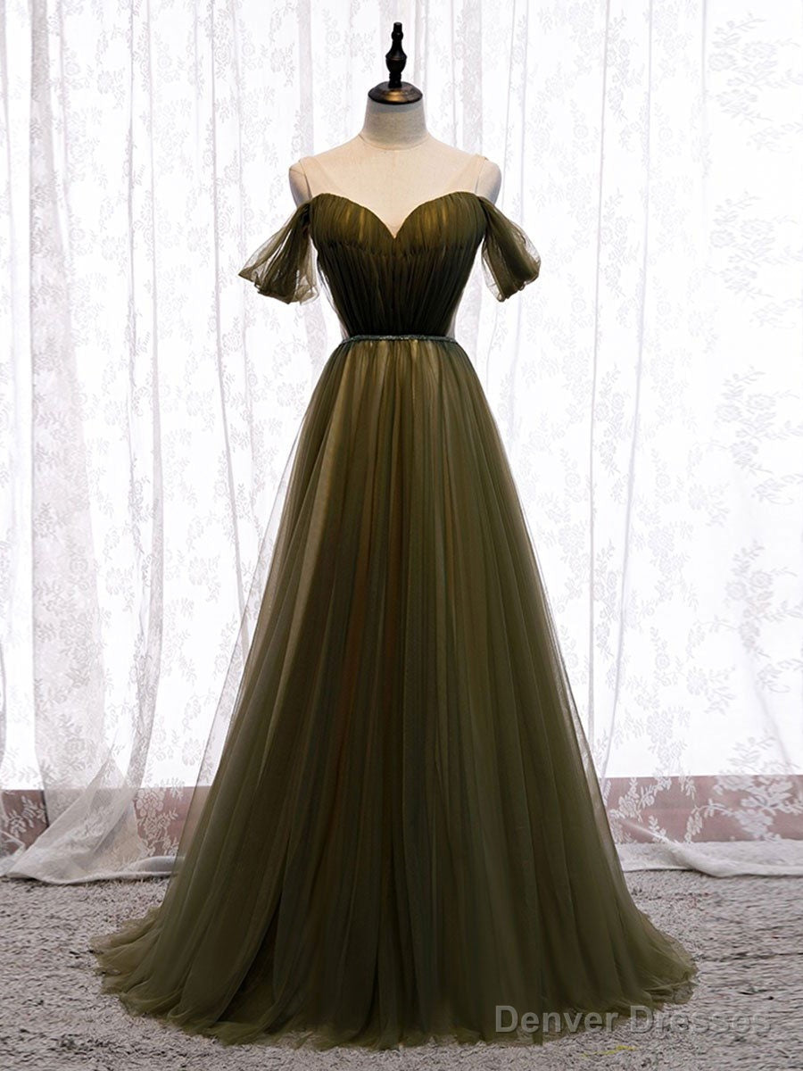 Simple sweetheart tulle green long prom dress, green evening dress