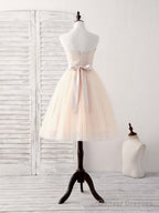 Simple Sweetheart Tulle Short Prom Dress Champagne Bridesmaid Dress