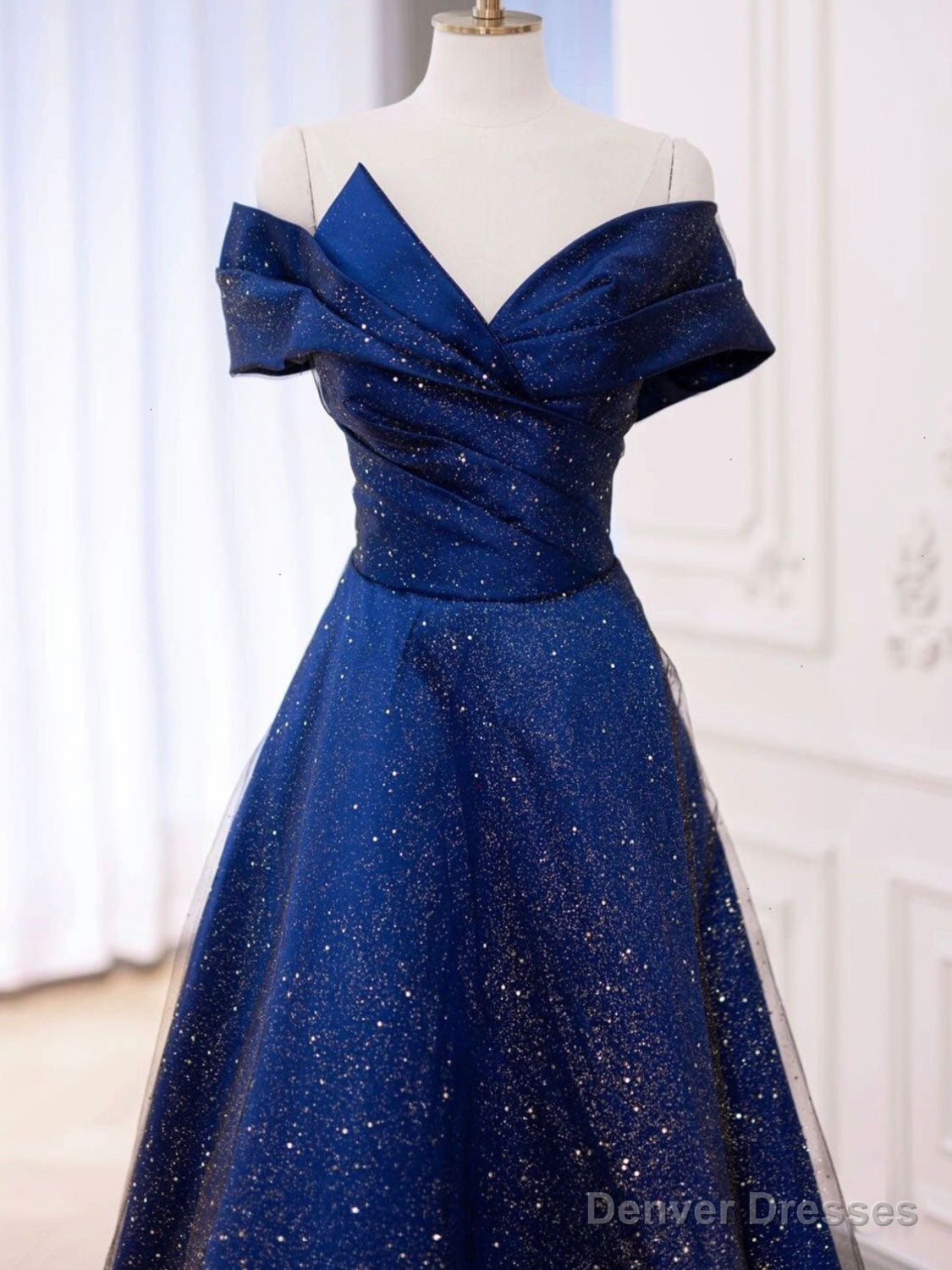 Simple Tulle Satin Dark Blue Long Prom Dress, Blue Formal Evening Dress Secondary image