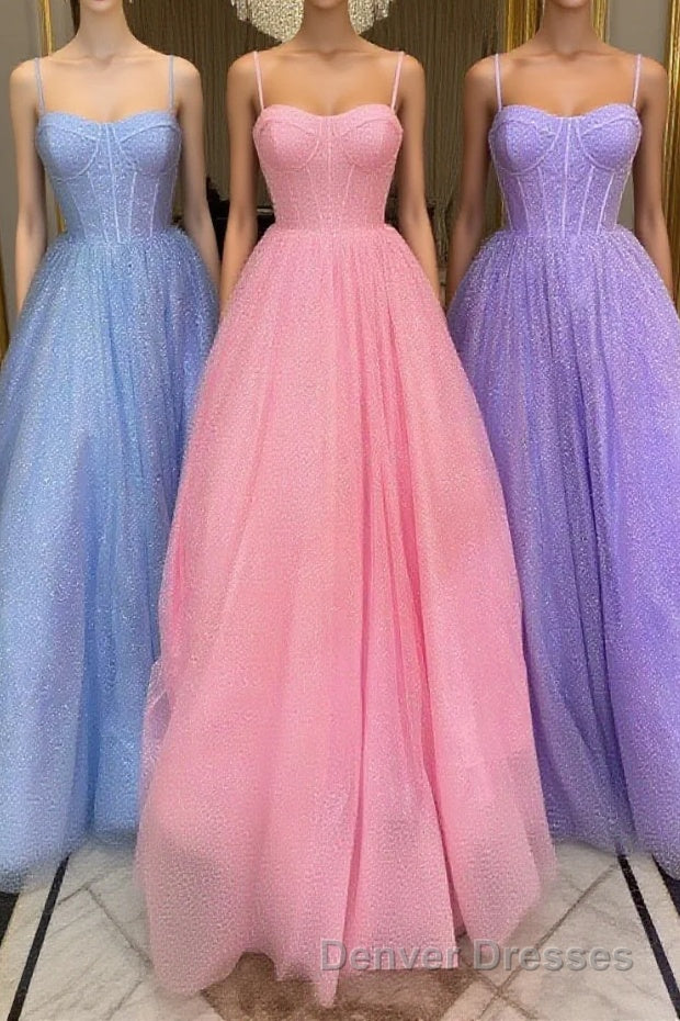 Simple tulle sequin long prom Dress, tulle formal Dress Main image